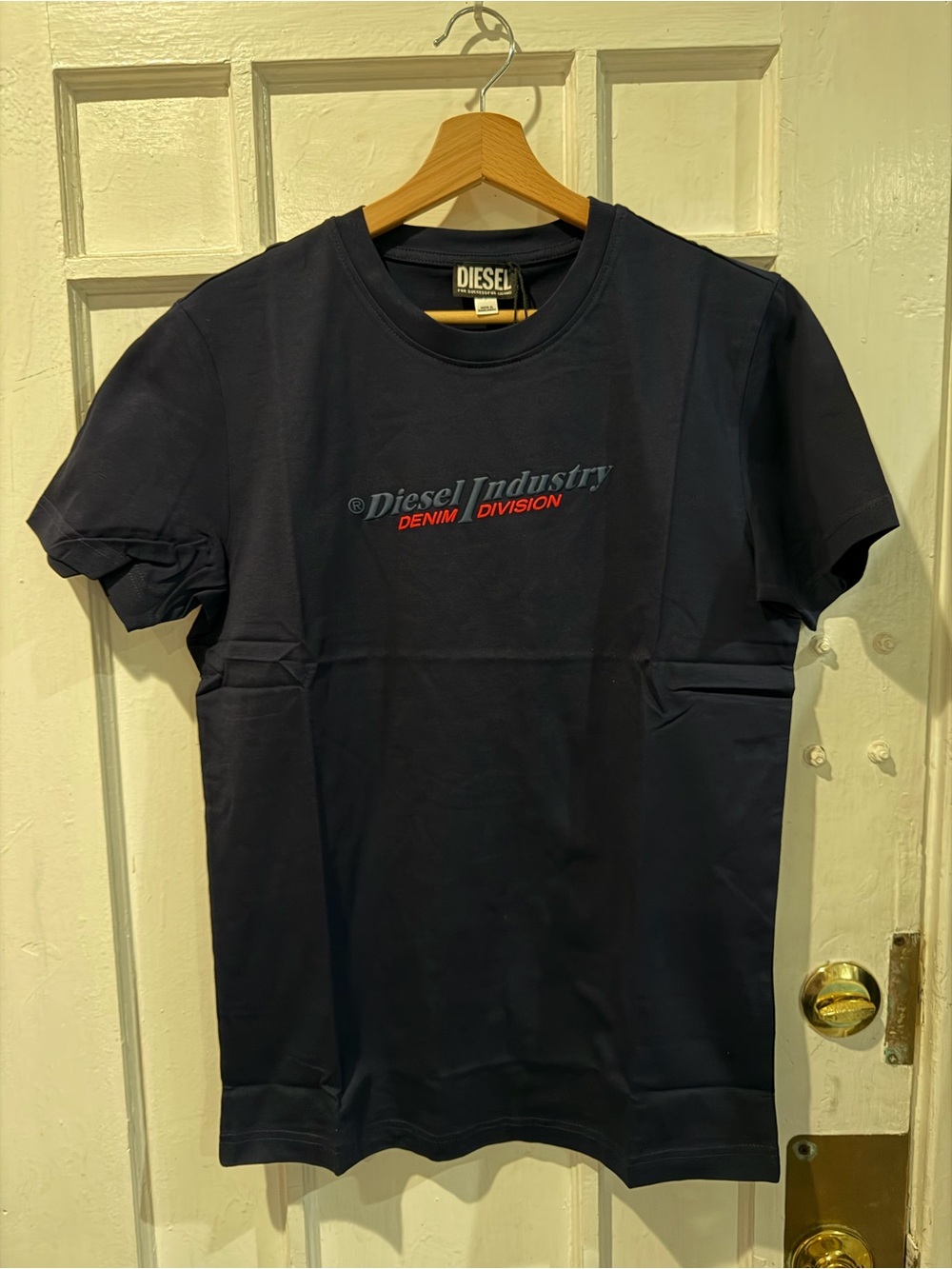 Diesel Navy Short Sleeve Logo Tee with Red Accent
